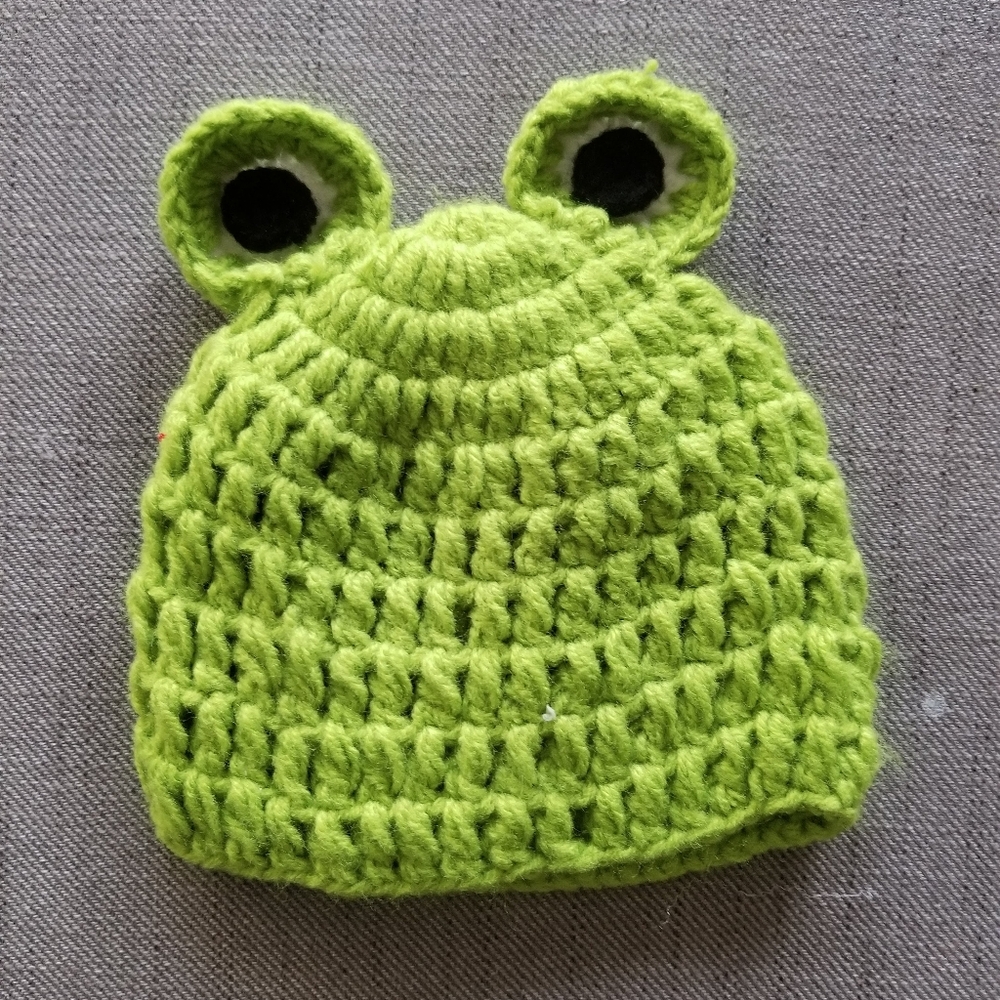 Crochet Frog Kid Green Hat Toque